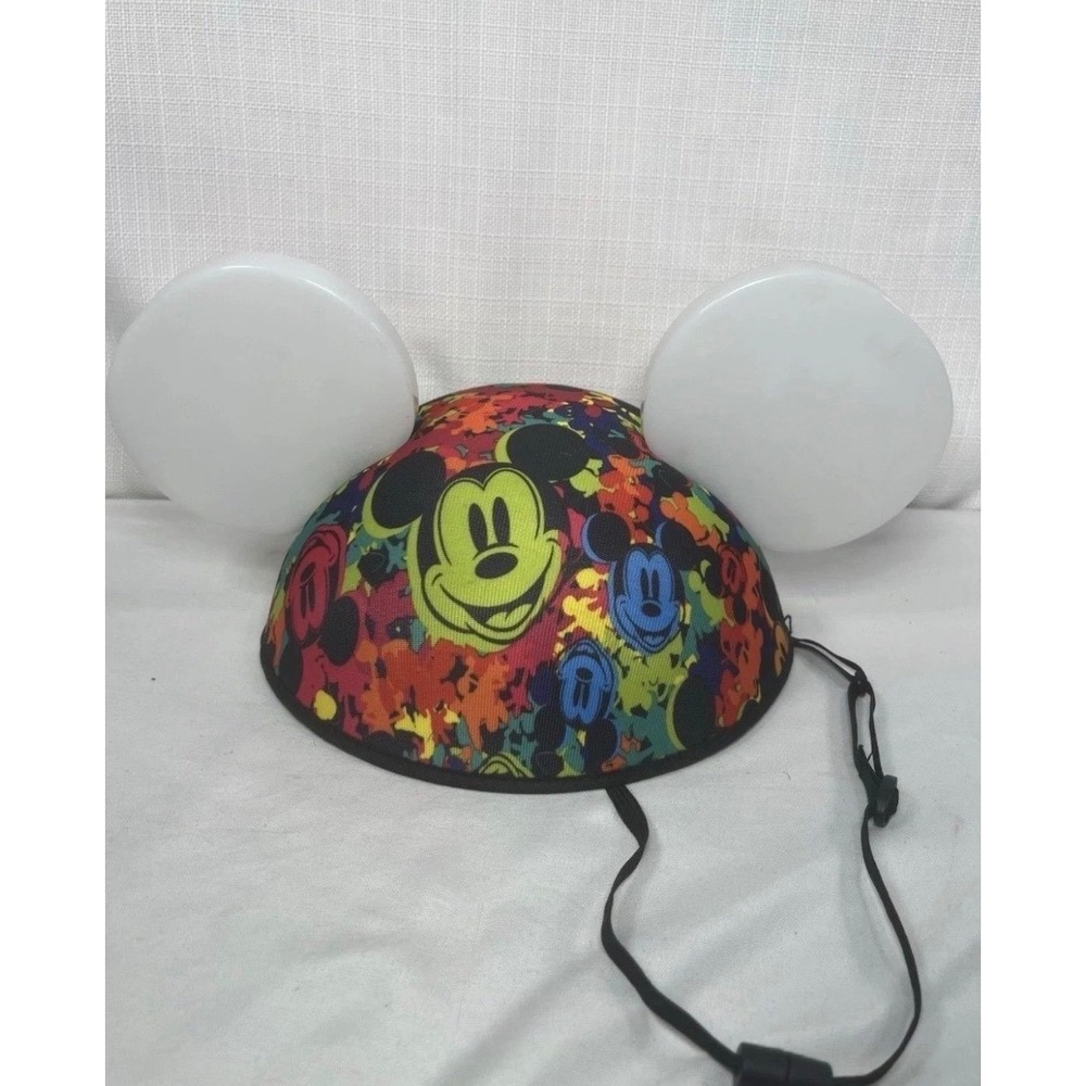 Disney Parks Mickey Mouse Light Up Ear Hat Paint Splatter Rainbow Glow Ears Hat